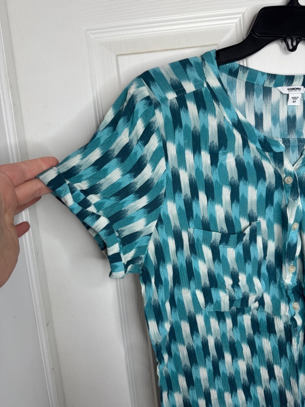 EUC Printed Teal and White Blouse by Sonoma - Picture 4 of 7